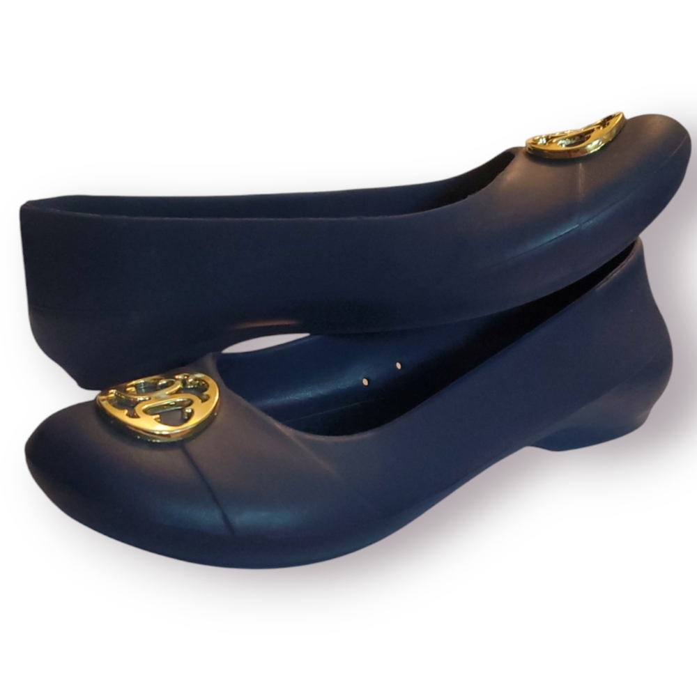 Crocs Elegant Black Flats with Gold Accents